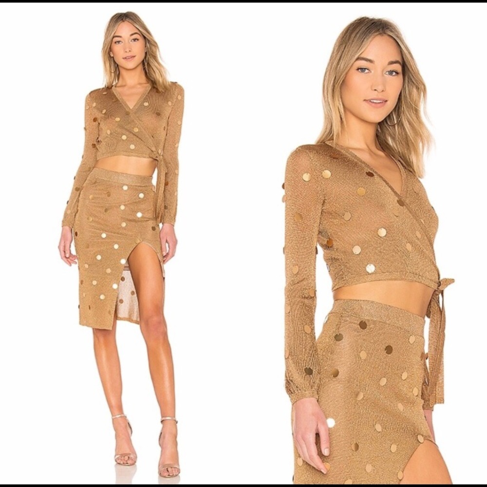House of Harlow 1960 gold sequin mesh skirt